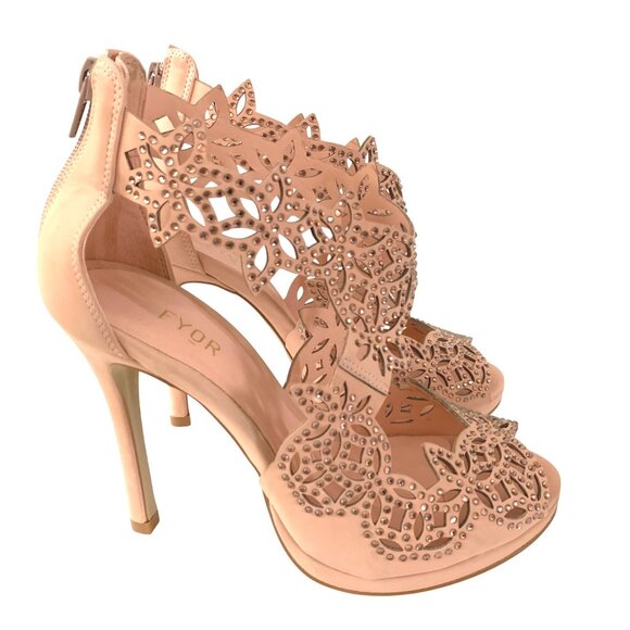 Sparkly Laser-Cut Peep Toe Heels Stiletto 6.5 Showgirl Strappy FYOR Sexy Brazil - Picture 1 of 12